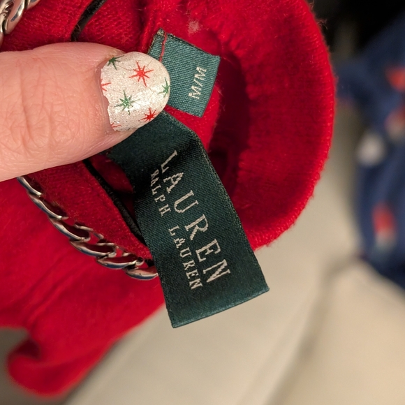 Lauren Ralph Lauren fitted red gloves w chain - Picture 6 of 9